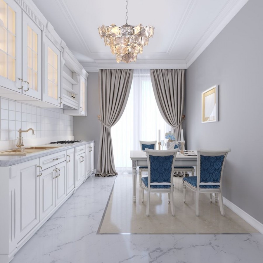 Złoty żyrandol do kuchni - aranżacja