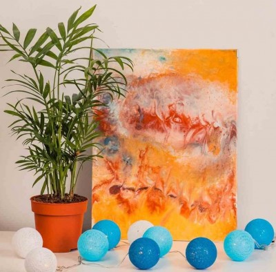 Niebieskie cotton balls w towarzystwie obrazu