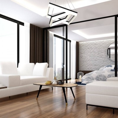 Geometryczna lampa wisząca w salonie