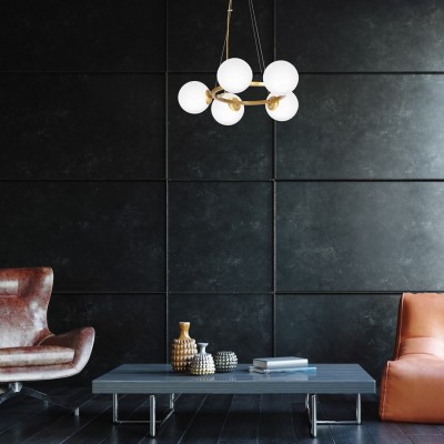 Lampa wisząca Vienna nad stolikiem w salonie