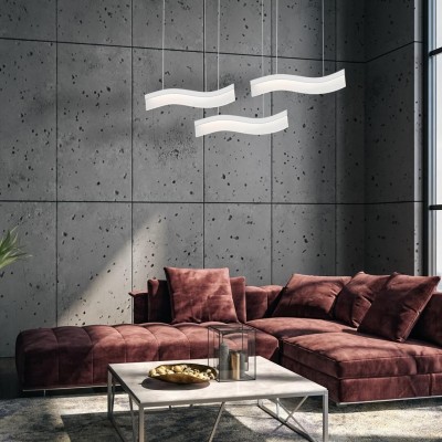 Designerska lampa w kształcie fali w salonie