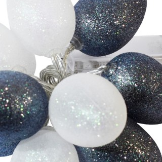 DUŻE PLASTIKOWE JAJKA WIELKANOCNE LED Z BROKATEM BIAŁO-SZARE