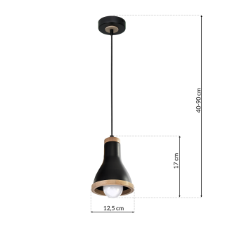 Lampa wisząca HOLLY BLACK / WOOD 1xE27 60W
