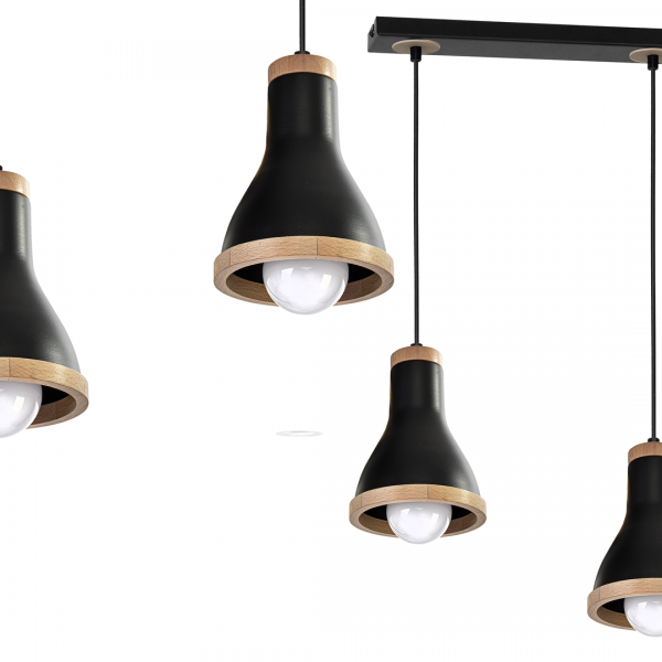 Lampa wisząca HOLLY BLACK / WOOD 3xE27 60W