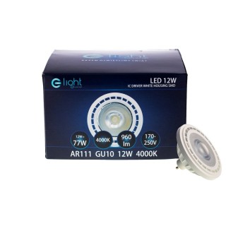 Żarówka AR111 LED 12W GU10 3000K biała przy opakowaniu