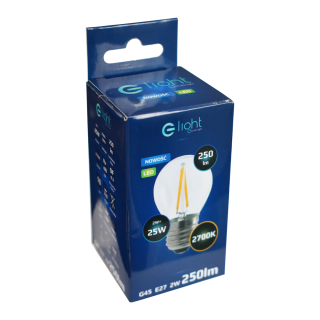 Żarówka Filamentowa LED 2W E27 G45 2700K Barwa ciepła