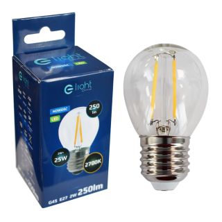 Żarówka Filamentowa LED 2W E27 G45 2700K Barwa ciepła