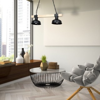 Lampa wisząca FARO CZARNA / NATURALNE DREWNO 2xE27 60W