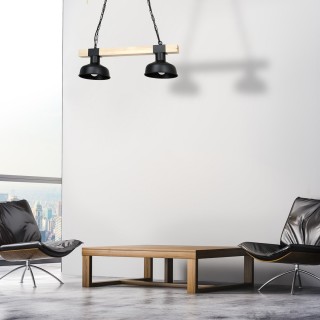 Lampa wisząca FARO CZARNA / NATURALNE DREWNO 2xE27 60W