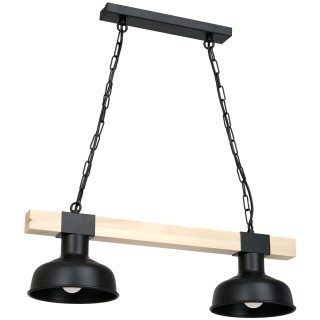 Lampa wisząca FARO CZARNA / NATURALNE DREWNO 2xE27 60W