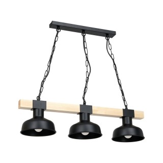 Lampa wisząca FARO CZARNA / NATURALNE DREWNO 3xE27 60W