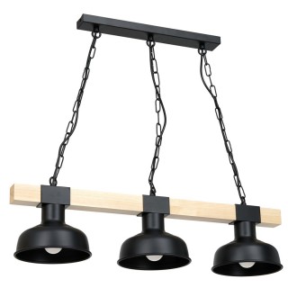 Lampa wisząca FARO CZARNA / NATURALNE DREWNO 3xE27 60W