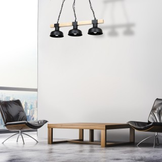 Lampa wisząca FARO CZARNA / NATURALNE DREWNO 3xE27 60W