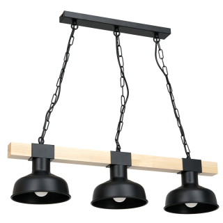 Lampa wisząca FARO CZARNA / NATURALNE DREWNO 3xE27 60W