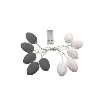 BAWEŁNIANE JAJKA WIELKANOCNE LED BIAŁO-SZARE